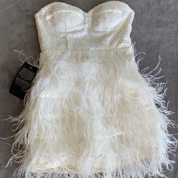 white feather sequin dress